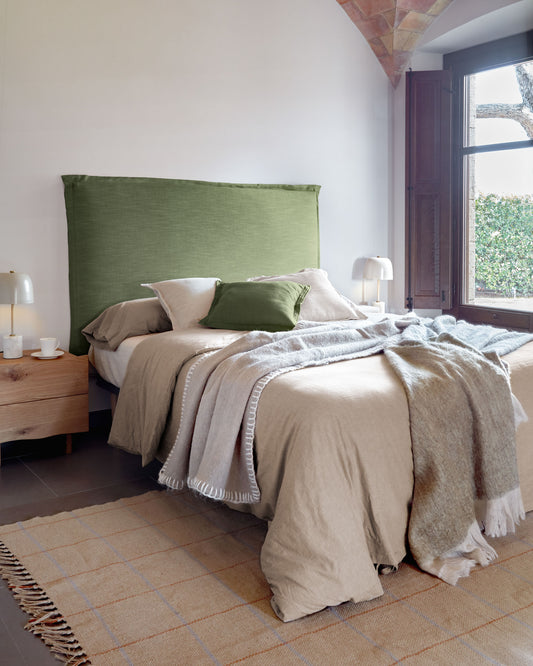 Tête de lit déhoussable Tanit en lin vert pour lit jusqu’à 160 cm