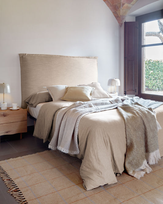 Tête de lit déhoussable Tanit en lin beige pour lit jusqu’à 180 cm