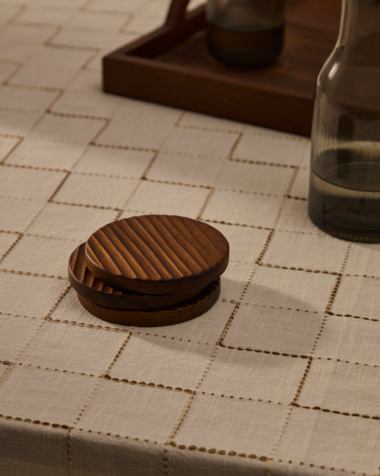 Ensemble Rommu de 4 sous-verres en bois d’acacia FSC 100%