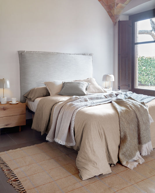 Tête de lit déhoussable Tanit en lin gris pour lit jusqu’à 160 cm