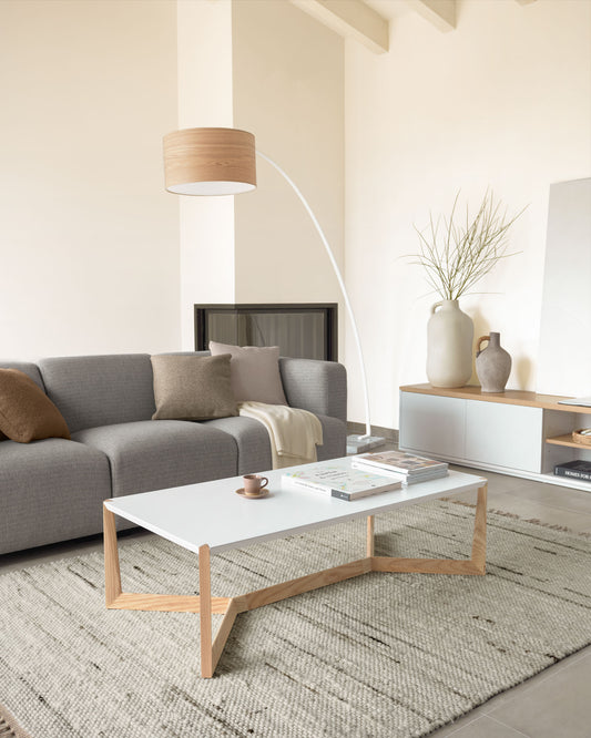 Table basse Quatro en bois de frêne et laqué blanc 120 x 60 cm