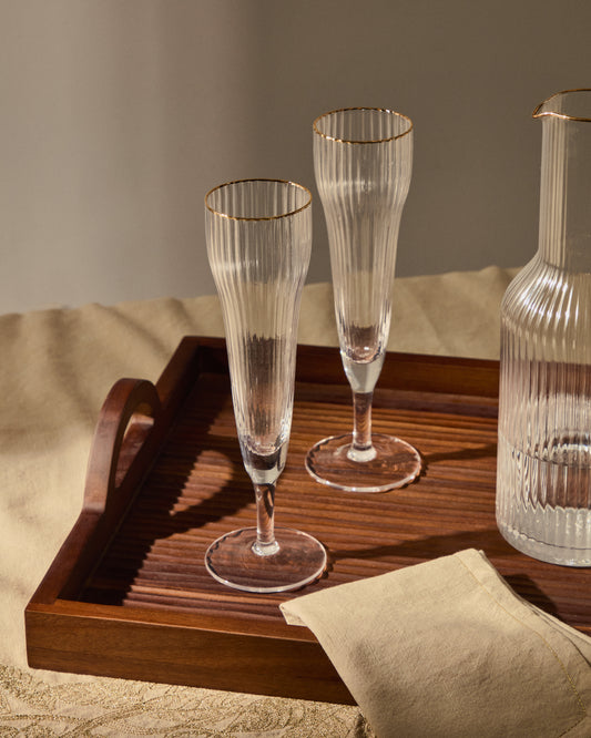 Flûte à champagne Ayan en verre transparent et détail doré 19 cl