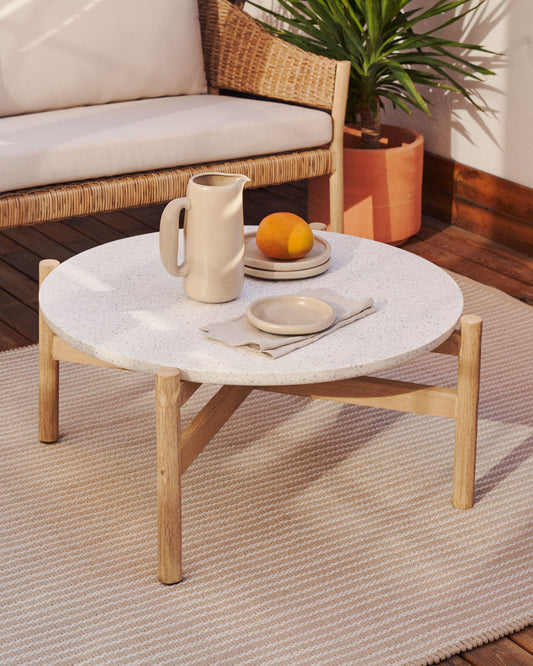 Table basse Pola en ciment et bois d'eucalyptus Ø 84,4 cm FSC