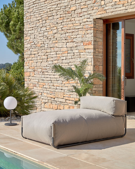 Pouf canapé modulaire extérieur Square méridienne et dossier vert et alu noir 165 x 101 cm