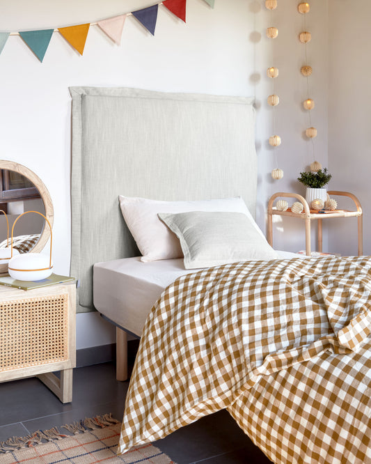 Tête de lit déhoussable Tanit en lin blanc pour lit jusqu’à 90 cm