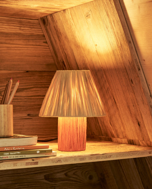 Lampe de table Pulmi en raphia naturel et terracotta
