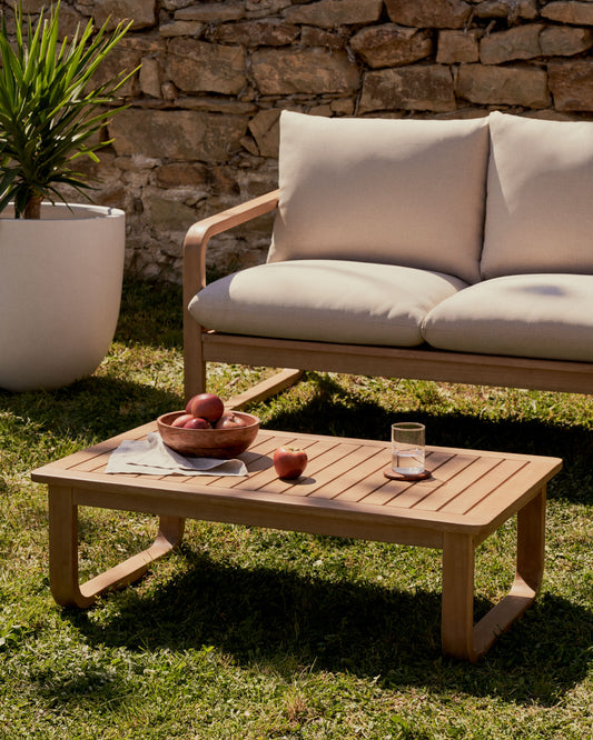 Table basse 100 % d'extérieur Sacaleta en bois d'eucalyptus 100 x 60 cm