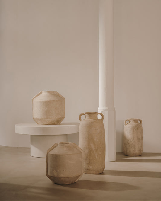 Vase Meja en papier mâché beige 38 cm