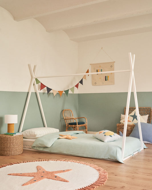 Lit tipi Maralis en bois de hêtre avec finition blanche pour matelas de 90 x 190 cm