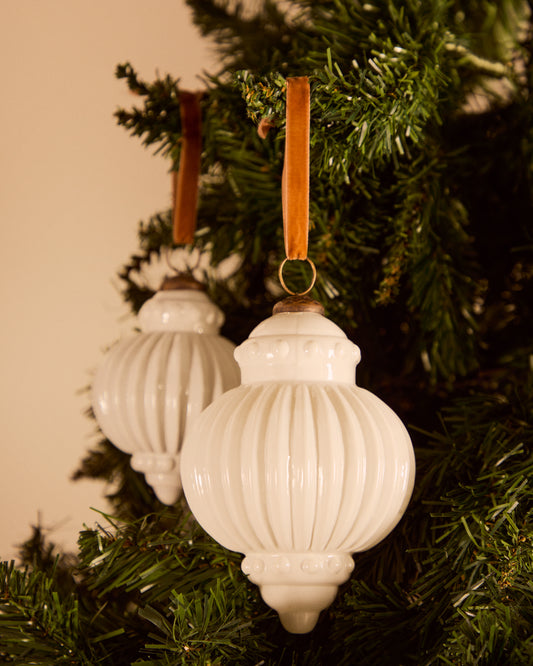 Set de 2 boules de Noël Irlo en verre recyclé blanc Ø 13 cm