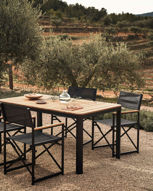 Table 100 % d'extérieur Bona bois de teck et aluminium finition noire 160 x 90 cm