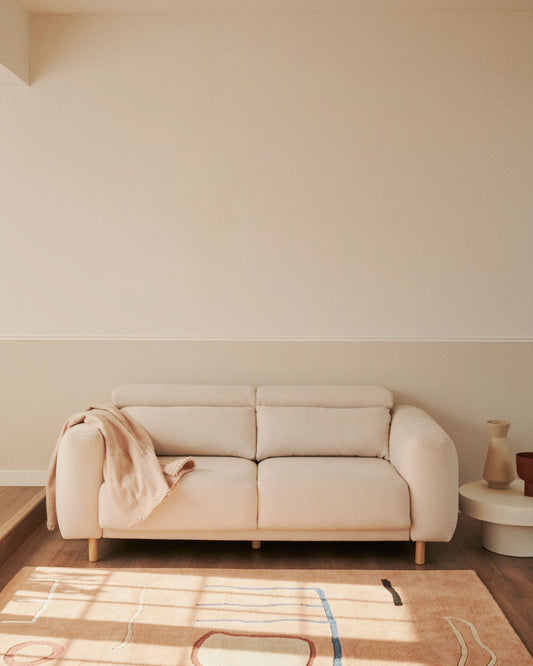 Canapé Singa 3 places avec appui-tête inclinable et siège extensible blanc 215 cm