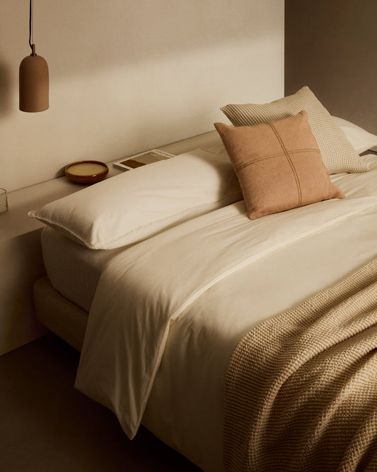 Ensemble Sifinia housse de couette et taies d’oreiller 100 % en percale de coton franges couleur écrue lit 150 cm
