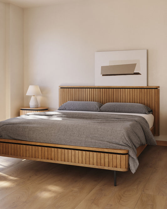 Lit Licia en bois de manguier et métal peint en noir pour matelas de 160 x 200 cm