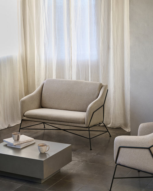 Canapé Brida 2 places beige et pieds en acier avec finition noire 128 cm