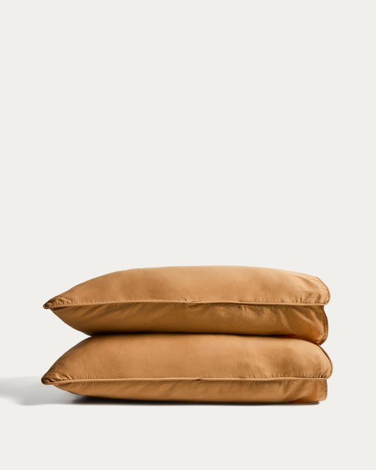 Ensemble Sirale de 2 taies d’oreiller 100 % satin de coton fini lavé coloris cuivre 50 x 70 cm