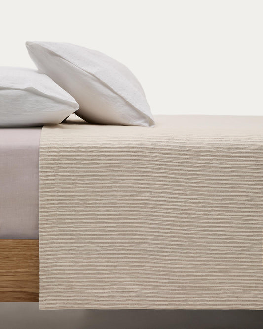 Couvre-lit Vindi 100 % coton écru avec rayures fantaisie pour lit de 90/135 cm