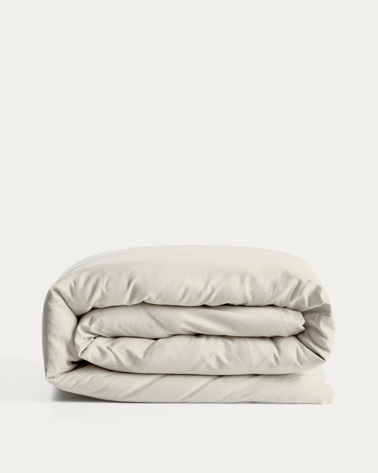 Housse de couette Sirale 100 % satin de coton fini lavé blanc pour lit de 180 cm