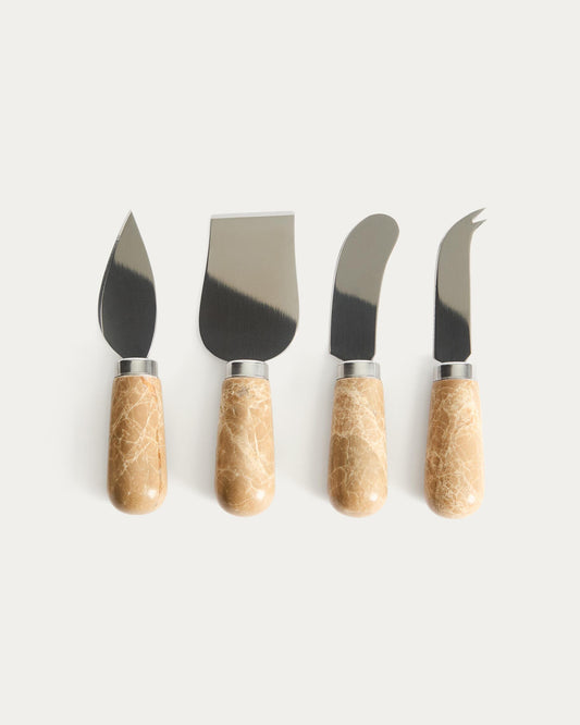 Ensemble Adoma de 4 couteaux à fromage en marbre beige et acier inoxydable