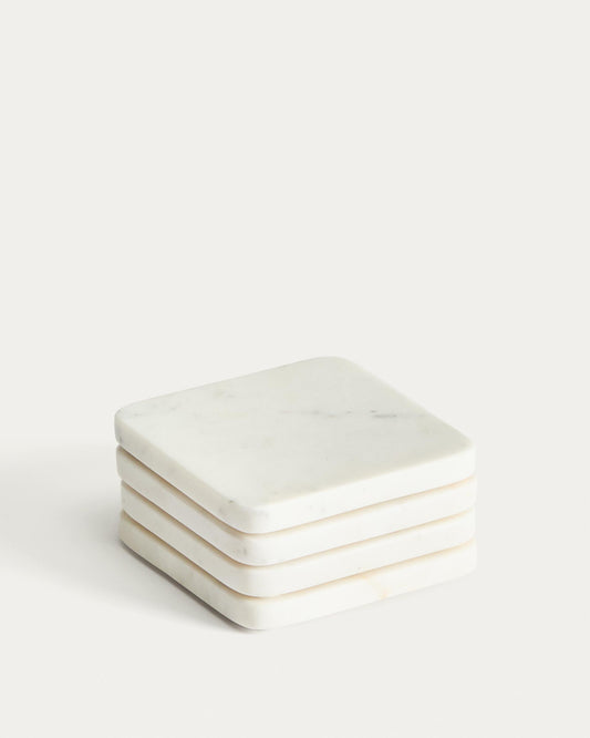 Ensemble de 4 sous-verres Nuvir en marbre blanc