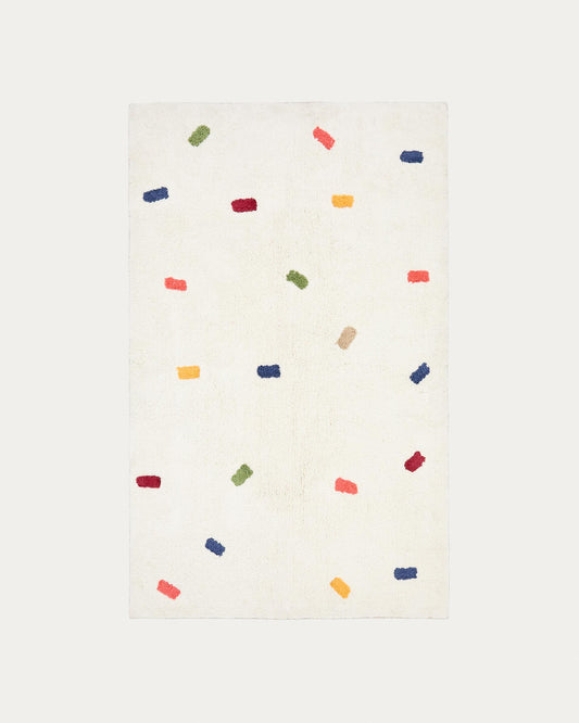 Tapis Epifania 100 % coton blanc à pois multicolores 150 x 200 cm