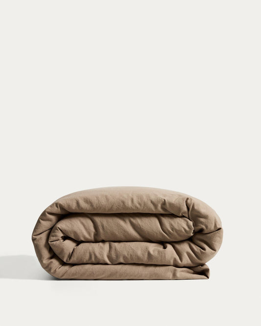 Housse de couette Simmel en mélange de lin marron pour lit de 180 cm