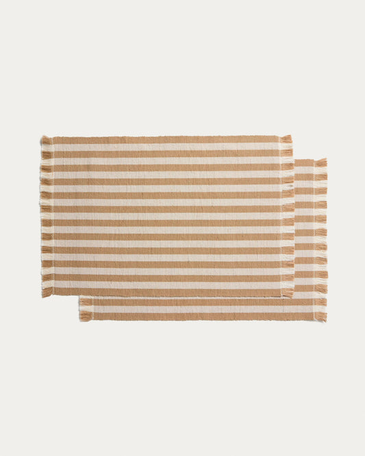 Ensemble Daltan de 2 sets de table en coton-jute à rayures beiges 35 x 50 cm