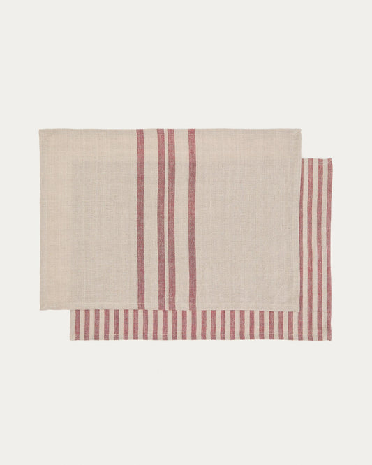 Set Jarne de 2 sets de table en lin beige et rouge 35 x 50 cm