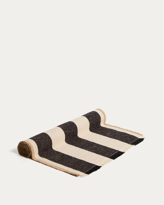 Chemin de table Daltan en coton-jute à rayures noires 50 x 150 cm