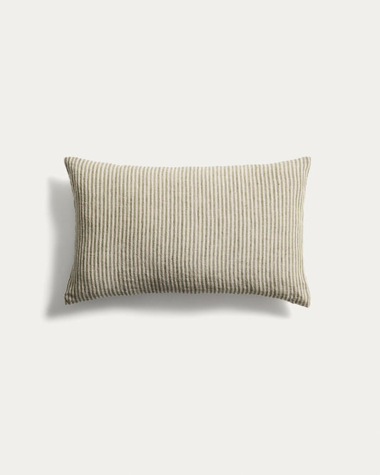 Housse de coussin Oriade en lin à rayures vertes 30 x 50 cm