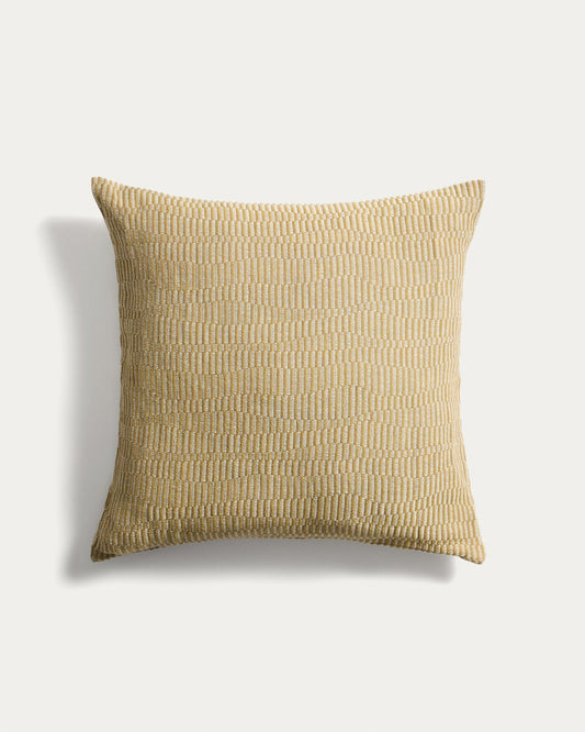 Housse de coussin Nerel en coton et lin jacquard jaune 50 x 50 cm