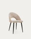 Chaise Mael en chenille beige et pieds en acier peint noir FSC 100%