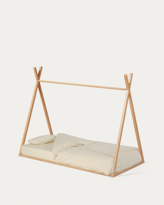 Lit tipi Maralis en bois de hêtre avec finition naturelle pour matelas de 90 x 190 cm