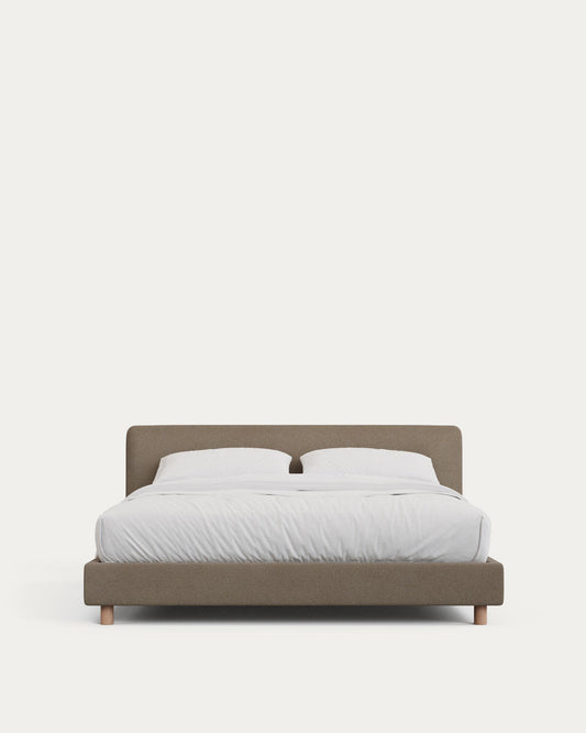 Lit déhoussable Valma en chenille marron et pieds en bois de hêtre pour matelas de 160 x 200 cm