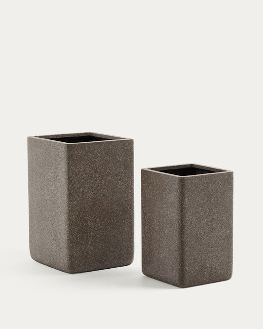 Set de 2 cache-pots hauts Minoa effet pierre marron 44 x 44 cm