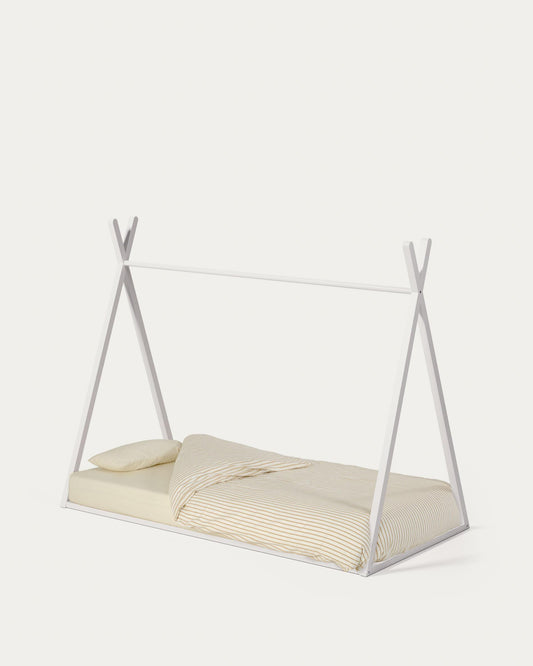 Lit tipi Maralis en bois de hêtre avec finition blanche pour matelas de 90 x 190 cm