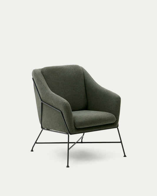 Fauteuil Brida vert et pieds en acier avec finition noire