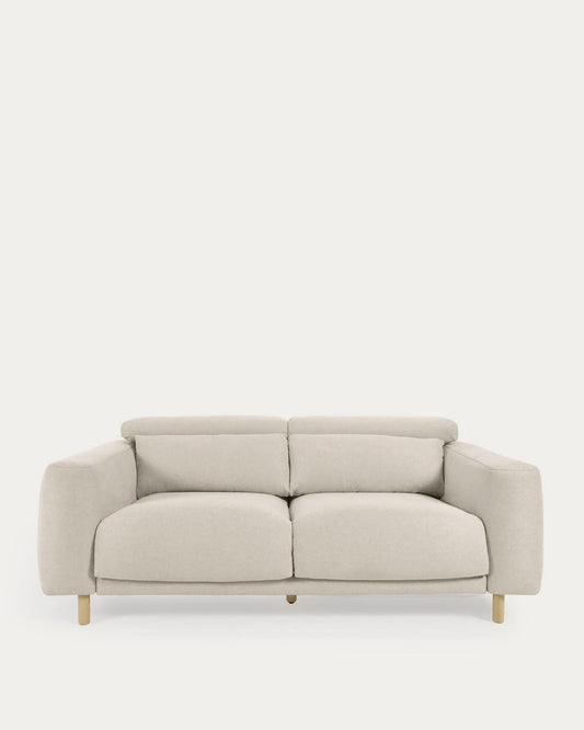 Canapé Singa 3 places avec appui-tête inclinable et siège extensible blanc 215 cm