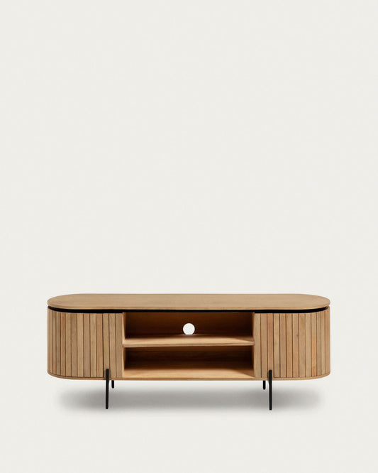 Meuble TV Licia 2 portes en bois de manguier et métal noir 160 x 56 cm
