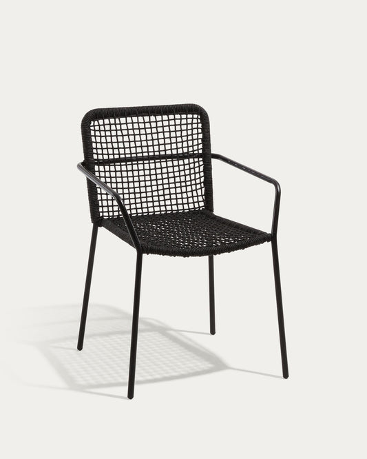 Chaise empilable d’extérieur Ellen en corde noire et acier galvanisé