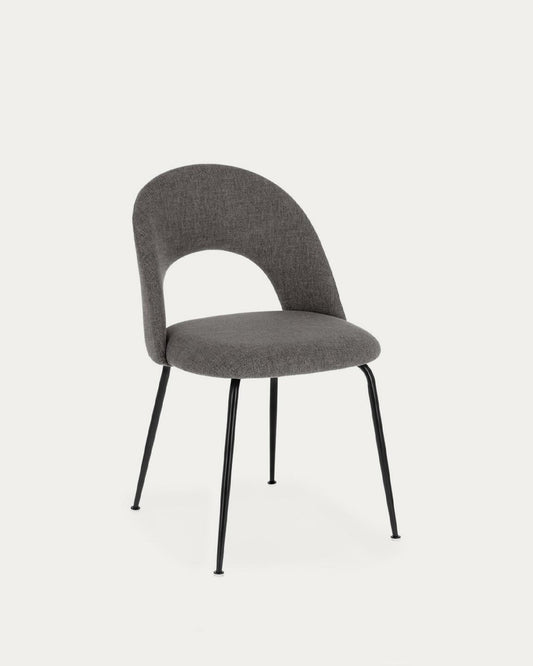 Chaise Mahalia gris foncé et pieds en acier peint en noir FSC 100%