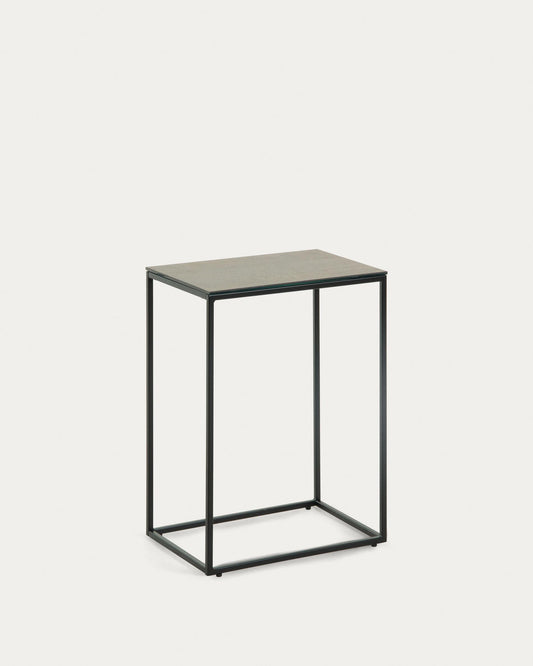 Table d'appoint Rewena plateau en grès cérame marron et pieds en acier noir 45 x 30 cm