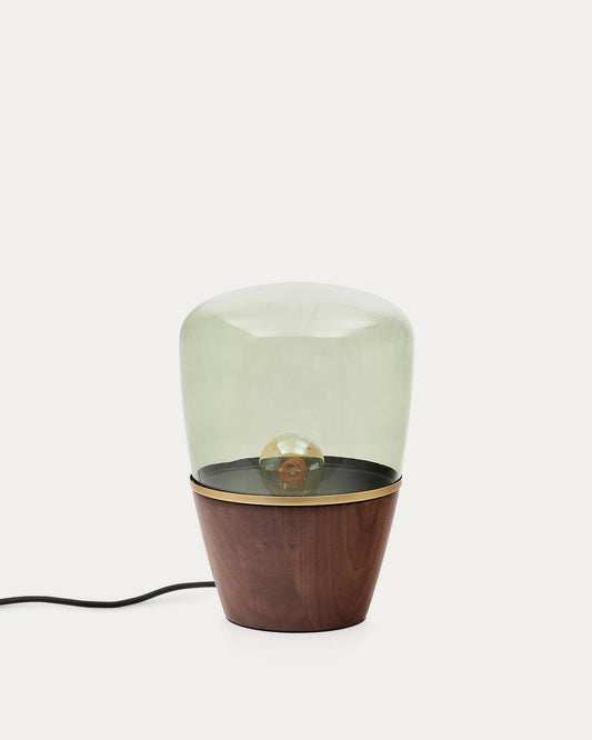 Lampe de table Silex en placage de noyer et verre vert