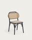 Chaise Doriane en bois d'orme finition laqué noir et siège en tissu