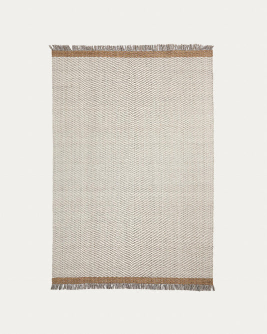 Tapis Brina en laine jacquard à chevrons beiges 230 x 160 cm