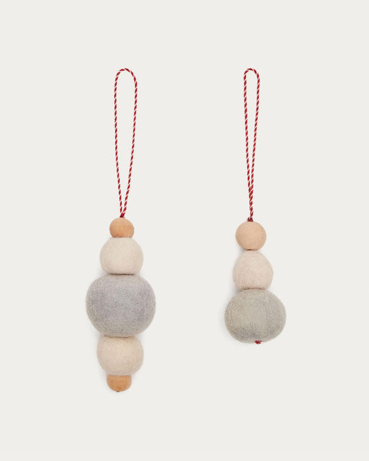 Lot de 2 décorations à suspendre Dempsey boules rondes en feutrine grise
