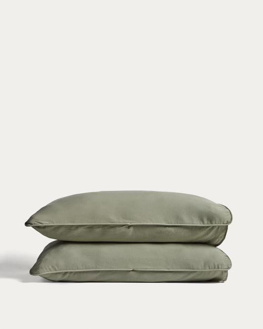 Ensemble Sirale de 2 taies d’oreiller 100 % satin de coton fini lavé vert 50 x 80 cm