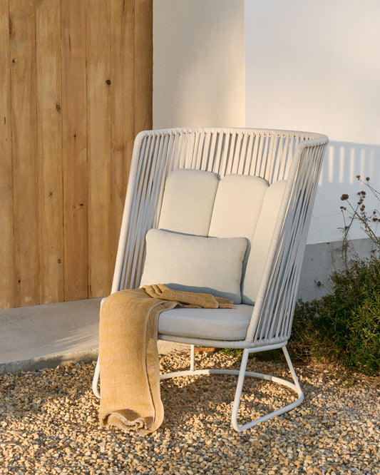 Fauteuil d’extérieur avec dossier haut Saconca en corde et acier galvanisé gris