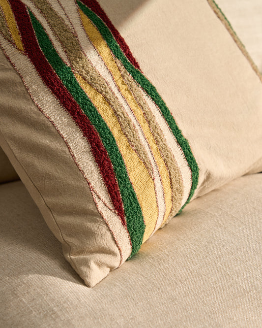 Housse de coussin Sirea en coton et lin avec broderie multicolore 50 x 50 cm