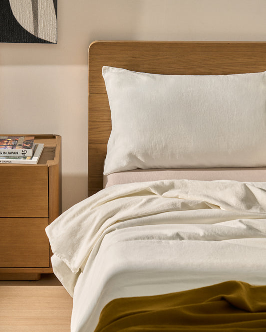 Ensemble Simmel housse de couette et taie d’oreiller en mélange de lin couleur écrue pour lit de 90 cm